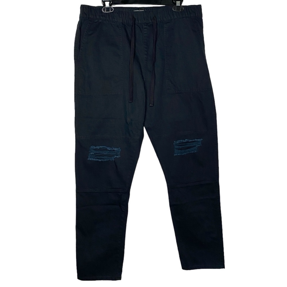 Forever 21 Distressed Knee Woven Pants (Size:XL, Color:Black)